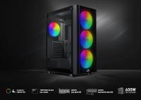 GAMEBOOSTER CASTLE A651B 600w APFC USB 3.0 Mesh 4*Rainbow Fanlı Mid-T ATX Gaming Siyah Kasa